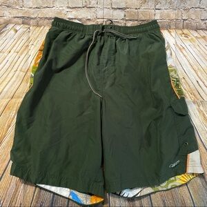 Reebok Green Floral Mesh Brief Lined Swim Trunks